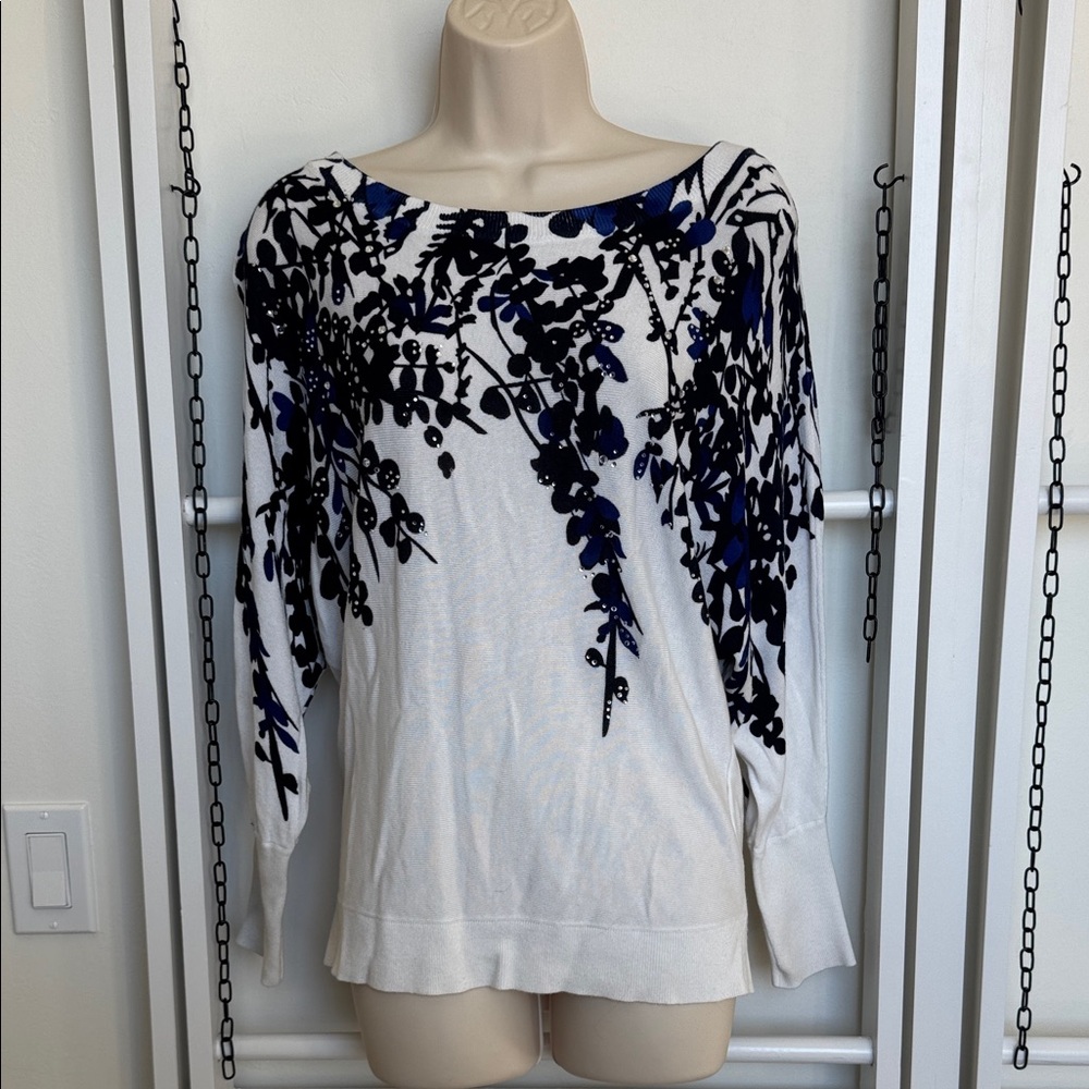 INC International Concepts White and Blue Sweater